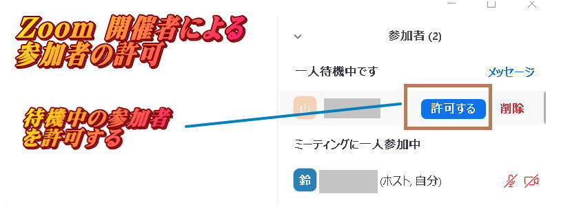 Zoom待合室で待機中の参加者を許可する