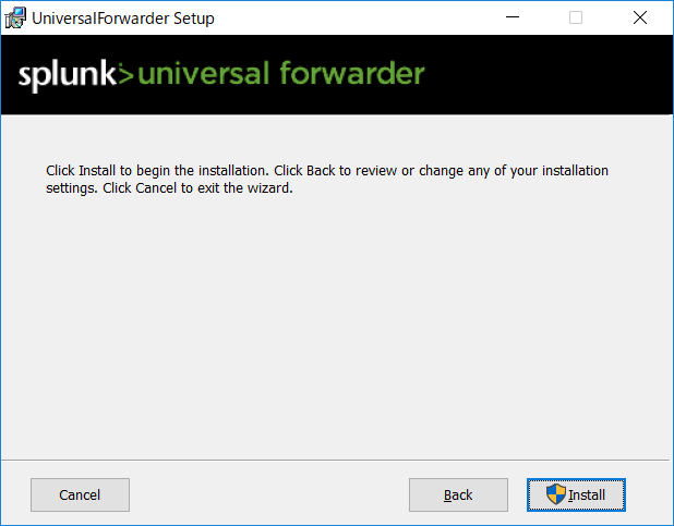 Click Install to begin the installation. Click Back to review or change any of your installation settings. Click Cancel to exit the wizard.